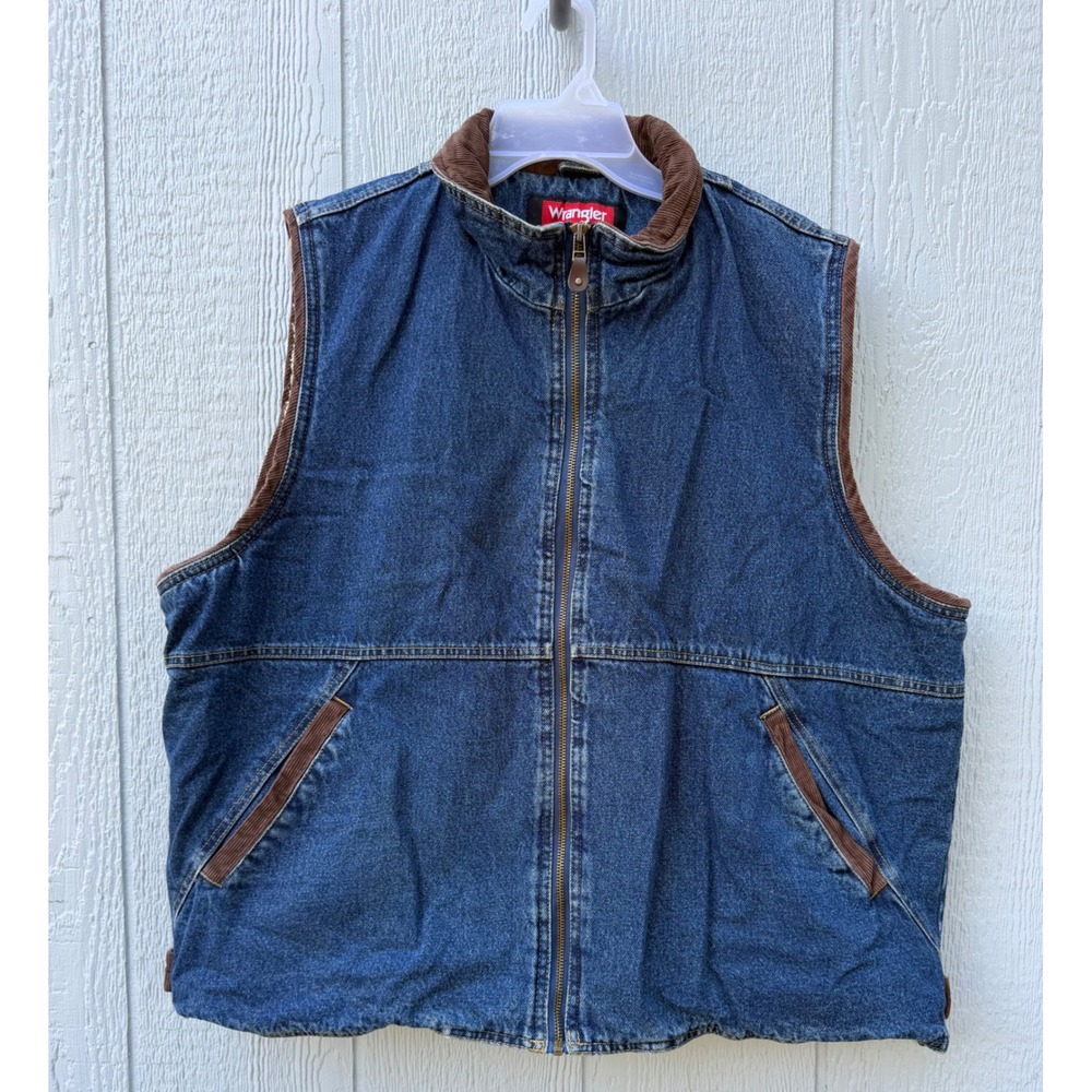 Wrangler Hero Mens 2XL Sherpa Lined Denim Vest Indigo Blue Corduroy Trim
